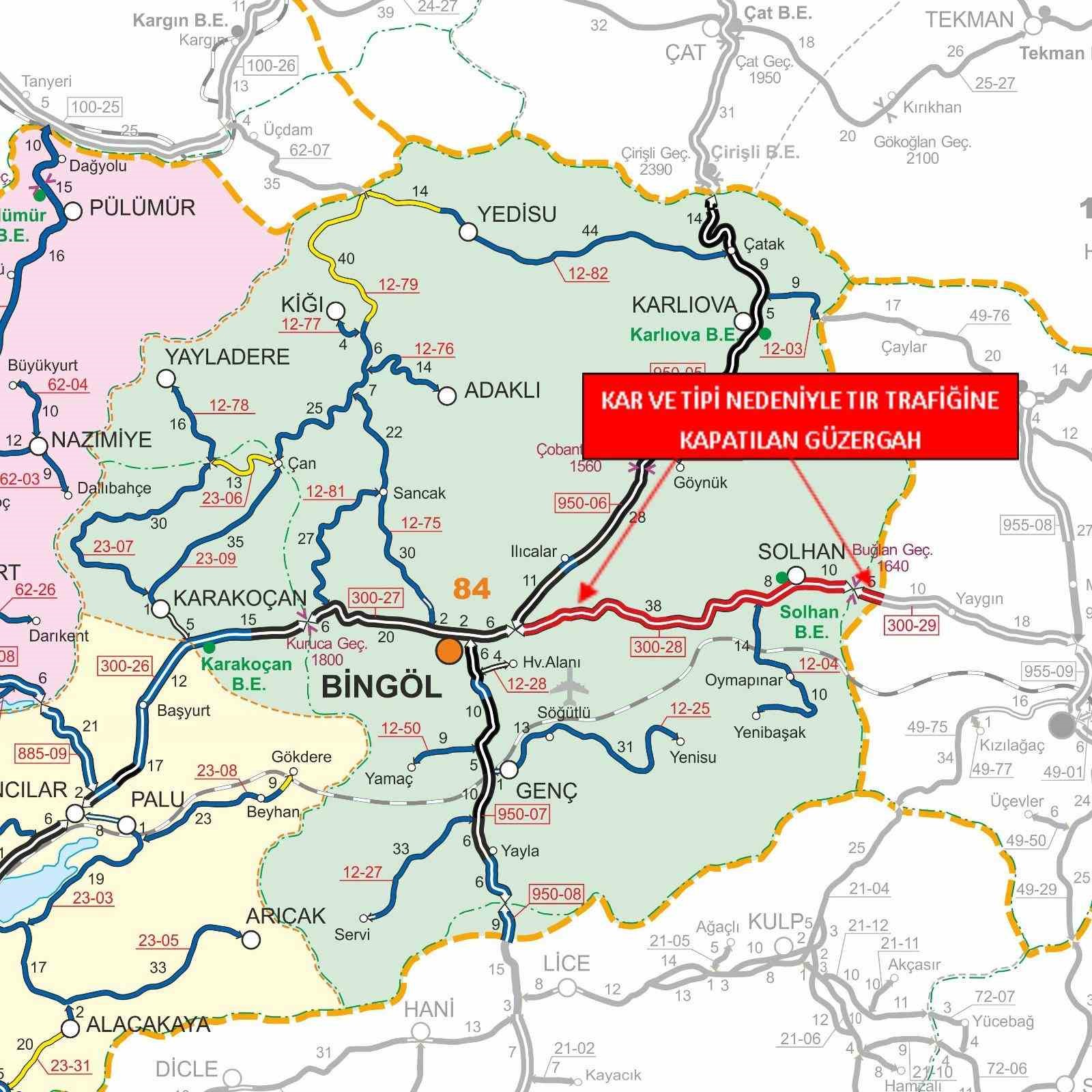 Bingöl-Muş karayolu tır trafiğine kapatıldı
Bingöl-Muş karayolu tır trafiğine kapatıldı