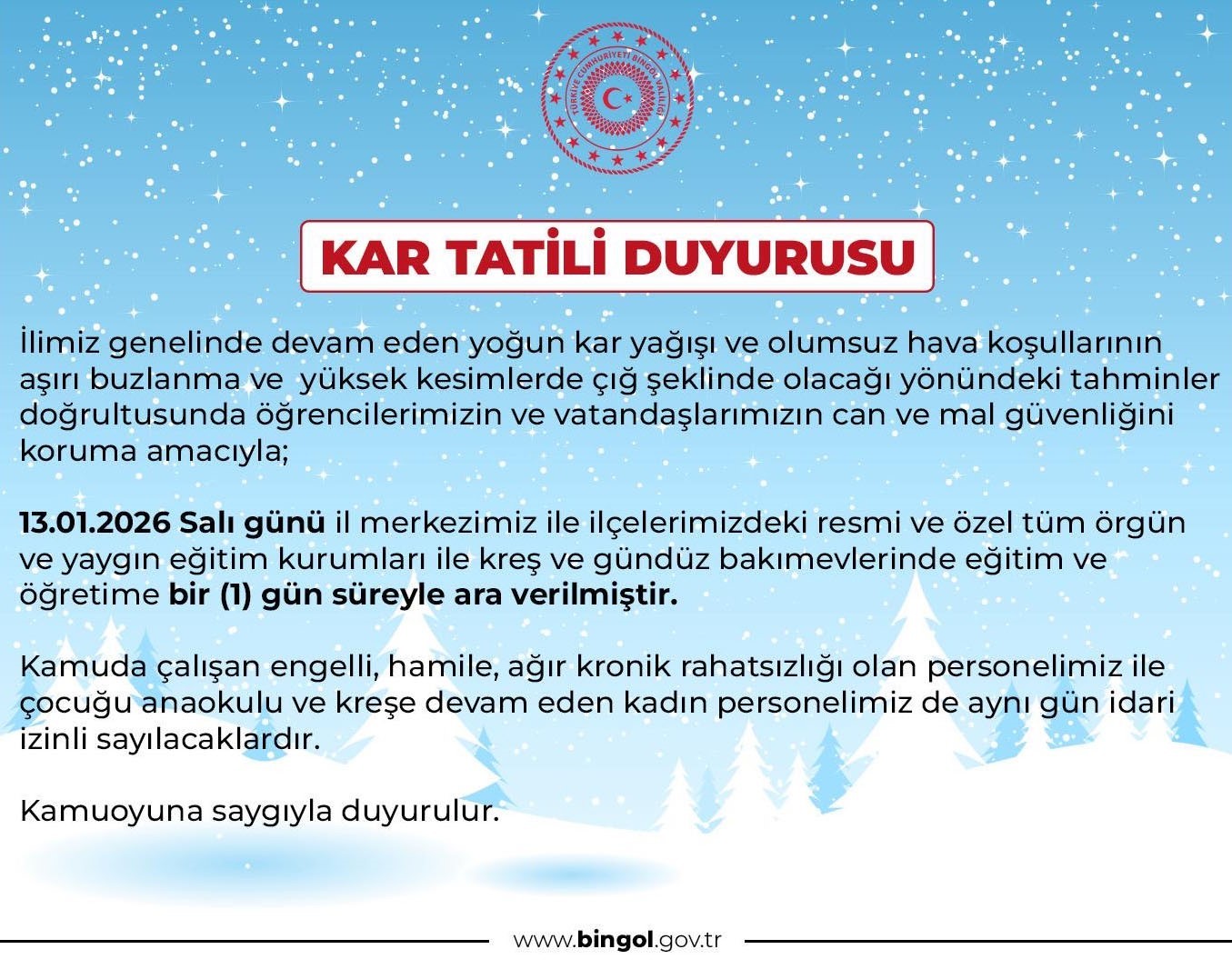 Bingöl’de eğitime 1 gün ara verildi
Bingöl’de eğitime 1 gün ara verildi