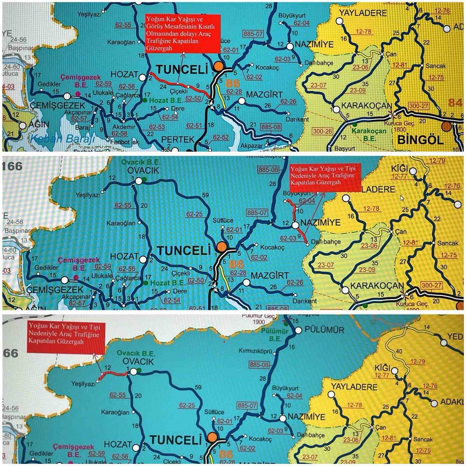 Tunceli’de yoğun kar yağışı nedeniyle birçok il yolu ulaşıma kapatıldı
Tunceli’de yoğun kar yağışı nedeniyle birçok il yolu ulaşıma kapatıldı