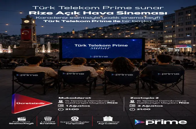 Türk Telekom Prime Açık Hava Sineması Rize'de sinemaseverlerle buluşuyor