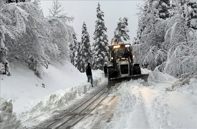 Zirvede karla mücadele, düşük rakımlı köy yollarında asfalt çalışması